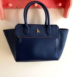 Navy Blue Leather Tote Bag